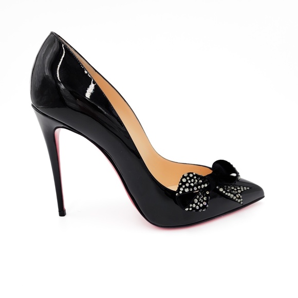 Christian Louboutin Madame Menule 100 Black Patent Leather Crystal Pumps EU 38.5 - Picture 2 of 9